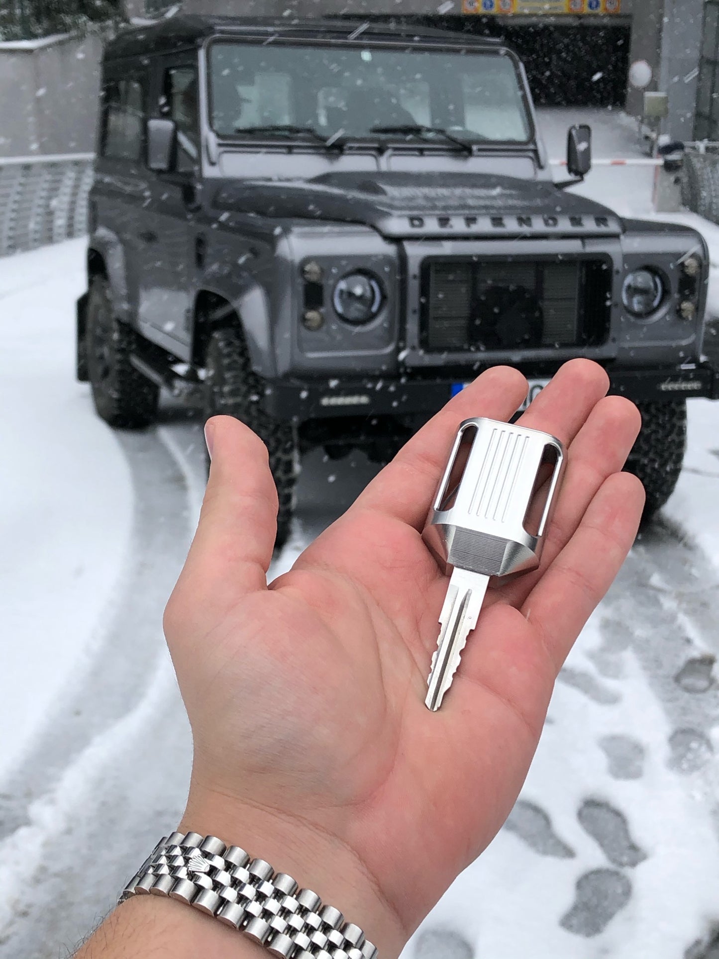 Custom stainless steel key for iconic Land Rover Defenders